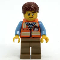 Ground Crew, Orange Safety Vest, Dark Tan Legs, Reddish Brown Hair