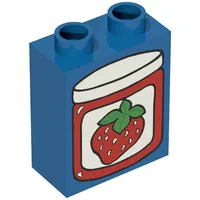 Duplo Brick 1 x 2 x 2 with Strawberry Label on Red Jar with Lid Print