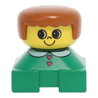 Duplo 2 x 2 x 2 Figure Brick, Rounded Bangs, Dark Orange Hair, Collar, Hearts Print