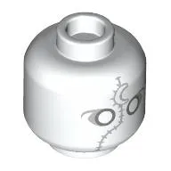 Minifig Head Mr. Knight, White Eyes, Light Bluish Grey Eyeshadow, Stitch, Crescent Moon Print