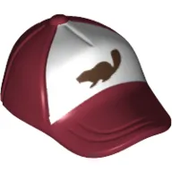 Hat / Cap Short Curved Bill with Seams on Peak and Button on Top with Black Beaver on White Print