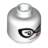 Minifig Head Harley Quinn, Dual Sided, Black Eyemask, Red Lips, Wink / Licking Lips Print [Hollow Stud]