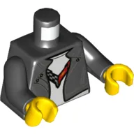 Torso Jacket, Open over White Undershirt with Checkered Flag Print, Black Arms, Yellow Hands