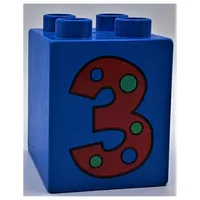 Duplo Brick 2 x 2 x 2 with Number 3 with Polka Dots Print