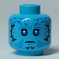 Minifig Head Mythrol, White Eyes with Black Edge, Dark Blue Markings print