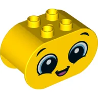 Duplo Brick 2 x 4 x 2 Rounded Ends with Blue Eyes, Open Mouth, Happy Print