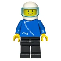 Man, Blue Jacket with Zipper, Black Legs, White Helmet with Visor