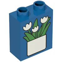 Duplo Brick 1 x 2 x 2 with Flowerpot Print