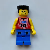 Basketball Player, Red Torso with #10, Blue Legs, Black Flat Top Hair