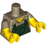 Torso, Dual Molded Arms, Dark Green Overalls over Shirt Print, Dark Tan Sleeves Pattern, Yellow Arms and Hands