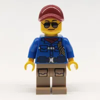 Man, Blue Jacket, Dark Red Cap, Sunglasses