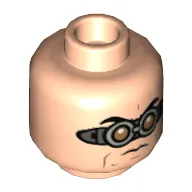 Minifig Head Dr Octopus (Doc Ock), Brown and Silver Goggles, Frown / Open Mouth Smile Print