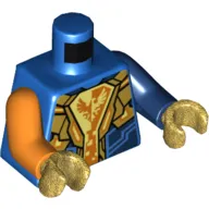 Torso, Odd Arms, Armor with Gold Plates, Yellow and Orange Falcon Shield Print, Left Dark Blue Arm, Right Orange Arm, Pearl Gold Hands