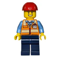Construction Worker - Orange Torso, Dark Blue Legs, Red Helmet, Grin