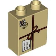 Duplo Brick 1 x 2 x 2 with Tied Parcel and Postmark Print