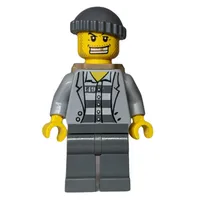 Criminal, Open Light Bluish Gray Jacket over Prison Shirt, Dark Bluish Gray Hat, Dark Tan Backpack, Gold Tooth