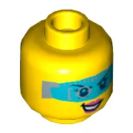 Minifig Head Caila Phoenix, Dual Sided, Digital Eye Glasses, Pink Lips, Smirk / Visor Open Print [Hollow Stud]
