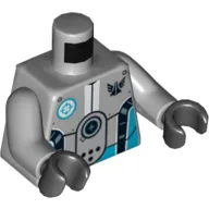 Torso Robot with Dark Azure and Black Piping and Galaxy Squad Logo Print, Light Bluish Gray Arms, Black Hands