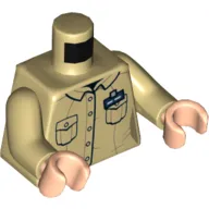 Torso Shirt, Pockets, Dark Blue Name Tag Print, Tan Arms, Light Nougat Hands