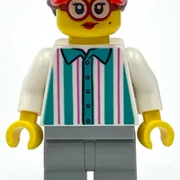 White/Dark Turquoise Torso, Light Bluish Grey Legs, Red Cap with Reddish Brown Hair