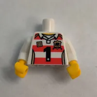 Torso Horizontal Red Stripes with Black '1' and Golden Brick and Shield Print, White Arms, Yellow Hands