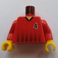 Torso Soccer Shirt, Black Fading Stripes and '4' Front and Back Print, Red Arms, Yellow Hands