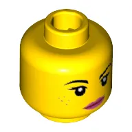 Minifig Head Lucy Wyldstyle, Female, Eyebrows, Eyelashes, Pink Lips, Freckles, Lopsided Smile Print [Hollow Stud]