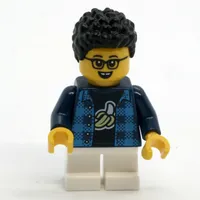 Boy, Dark Blue Plaid Shirt, Short White Legs, Glasses