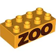 Duplo Brick 2 x 4 with Brown 'ZOO' Print