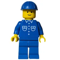 Man, Blue Shirt with Buttons and Pockets, Blue Legs, Blue Hard Hat