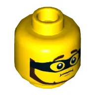 Minifig Head Criminal, Dark Brown Thick Eyebrows and Beard, Black Eyemask, Worried Print