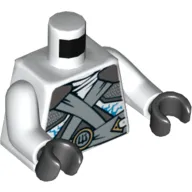 Torso Shoulder Armor with Silver Belts and Ice Power Emblem Print, White Arms, Black Hands