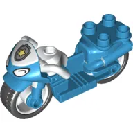 Duplo Motorcycle with Rubber Wheels, White Handlebars, Police Badge, and Headlights Print