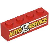 Brick 1 x 4 with Bottom Tubes, Lowered Center Cross Support with 'AUTO SERVICE' and Wrench Print