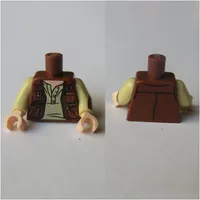 Torso Vest Jacket, Open over Tan Shirt, Pockets Print (Owen Grady), Tan Arms with Reddish Brown Cuff Print on Left, Light Nougat Hands