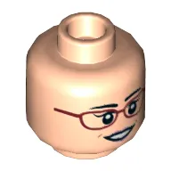 Minifig Head Amy Fowler, Dual Sided, Dark Red Glasses, Brown Eyebrows, Open Smile / Slight Smile [Hollow Stud]'