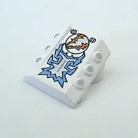 Brick Sloped 2 x 2 No Studs, with 3 Side Pistons Raised Edges and Freeze Blue/Silver/Orange Print