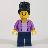 Woman, Medium Lavender Cardigan, Dark Blue Legs