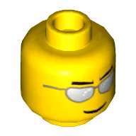 Minifig Head, Silver Sunglasses, Eyebrows and Thin Grin Print