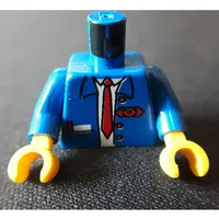 Torso Jacket, Open, Notepad, Red Long Tie and Train Logo Print, Blue Arms, Yellow Hands