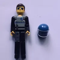 Technic Figure Black Legs, Light Gray Top with Police Print, Black Arms, Blue Helmet