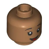 Minifig Head Lilo, Thin Black Eyebrows, Open Mouth Smile/Tongue Sticking Out