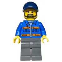 Worker, Blue Jacket with Orange Stripes, Dark Bluish Gray Legs, Dark Blue Cap