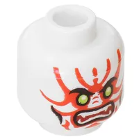 Minifig Head General Kozu, Lime Eyes, White Fangs, Red Face Markings, Mouth, Cheek Lines Print