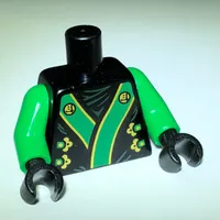 Torso Robe with Green and Gold Obi Sash Print, Bright Green Arms, Black Hands