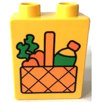 Duplo Brick 1 x 2 x 2 with Picnic Basket with Carrots and Drinks Bottle Print