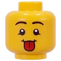 Minifig Head Black Eyebrows, Tongue Sticking Out, Squint / Bandage, Open Mouth, Chipped Tooth