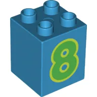 Duplo Brick 2 x 2 x 2 with Green '8' Print