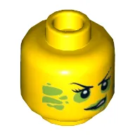 Minifig Head Toxikita, Eyelashes and Eyebrows, Lime Blotches, Smirk / Green Eye Shadow and Lips, Teeth Print