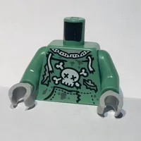 Torso Sweatshirt Tattered with Skull and Crossbones, Laces, Pockets Print (Zombie), Sand Green Arms, Light Bluish Gray Hands